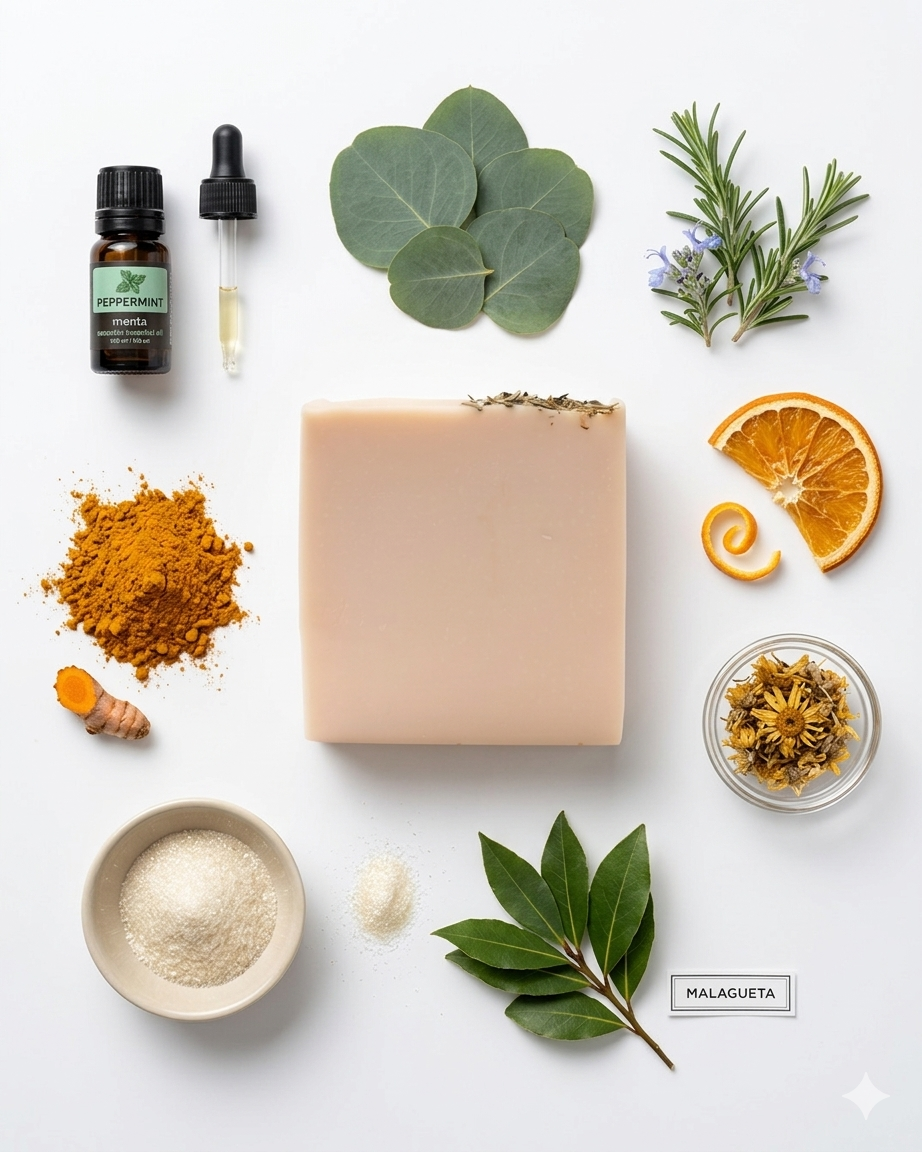 🧼 JABÓN ARTESANAL MUSCLE RESCUE( Naranja • Menta • Romero • Eucalipto • Árnica • Colágeno • Malagueta • Cúrcuma)
