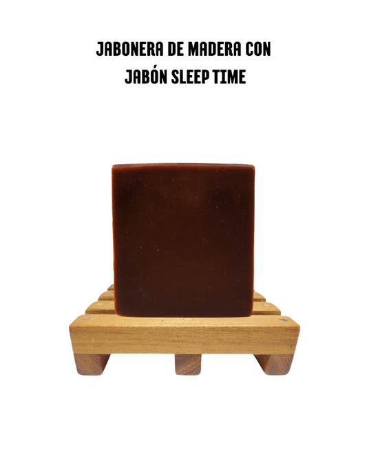 Jabón Sleep TIme y Jabonera de Madera. Incluye Bolsa de Regalo
