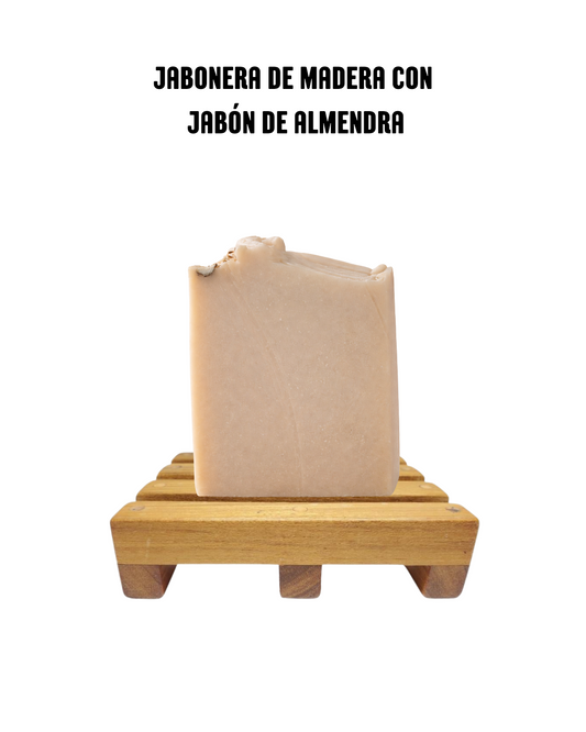 Jabón de Almendra y Jabonera de Madera. Incluye bolsa de Regalo